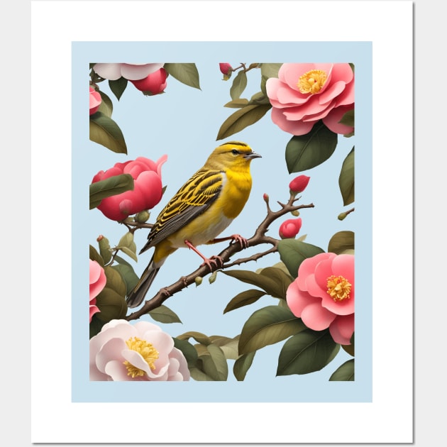 Alabama State Bird Yellowhammer And Camellia Wall Art by taiche